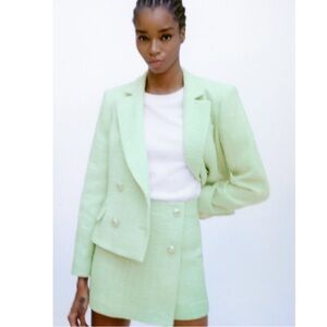 ZARA Pastel Green Two-Piece Tweed Skort Set